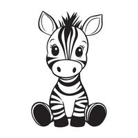 Zebra Outline Design, Zebra Clipart, Cute Baby Zebra illustration in black and white vector