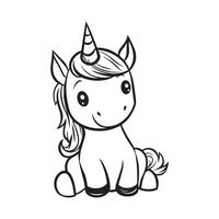 Unicorn Outline Design, Unicorn Clipart, Cute Unicorn illustration in black and white vector
