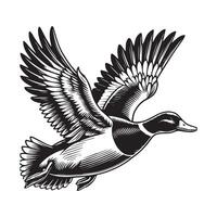 Duck Clipart, Duck Bird silhouette, A Feather Glide Duck illustration in black and white vector