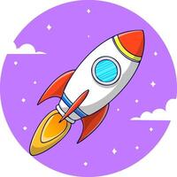 A cartoon style rocket is flying icon illustration, Science Technology Icon, Rocket ship launch. vector