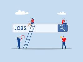 Looking for a new job. businessman climb up ladder of job search bar via computer looks at job opportunities, seek for vacancy or work position conceptVector illustration vector