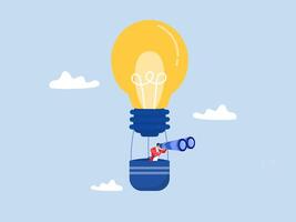 Entrepreneur Businessman in lightbulb idea and using binoculars to see business vision,Creativity to help see business opportunity, vision to discover new solution or idea, vector