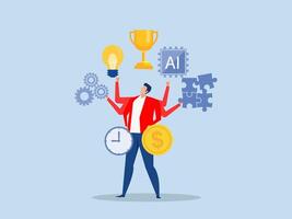 Coordination skill,businessman working skill to reach winning trophy.Skill development for career growth to success leadership ladder or job improvement, experience or motivation to succeed concept vector