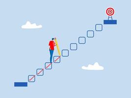 Progression from start to success, ,businessman step up checklist as staircase or todo list for businessman to achieve target ,development or improvement, challenge to progress vector