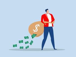 Lose money investment in financial crisis Businessman holding big doll, banknote money while loss, crumble and reduce in value. profit and loss in business or deflation and inflation concept. vector