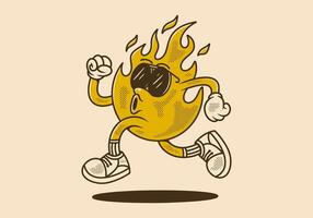 Running fire flame character illustration in retro style vector