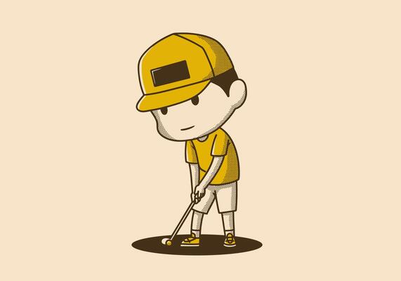 Retro Cute golf boy character illustration