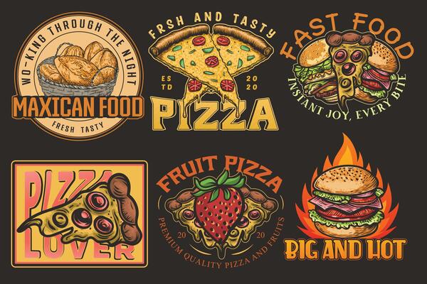 Bake House Pizza, Burger, Bakery logo for restaurant or cafe of Mexico fast food.