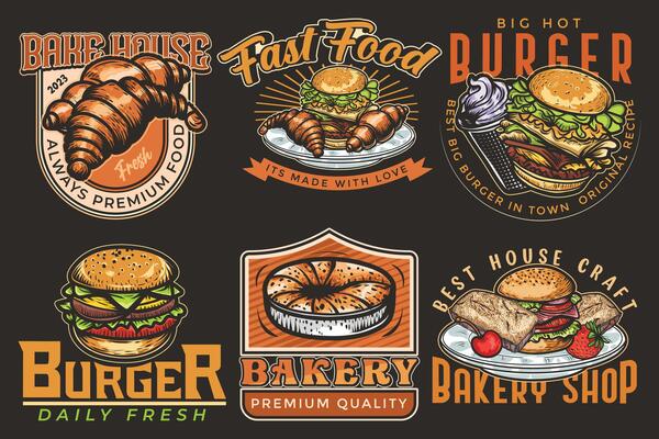 Bakery House, fast food labels for Restaurant or cafe
