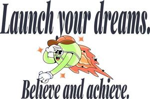 Looking for unique and motivational art.Our tennis ball rocket mascot is your perfect pick Add this digital illustration to your collection and let it inspire you to reach for the stars vector