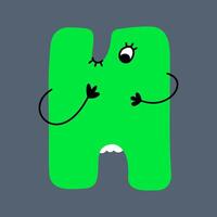 Funny uppercase letter H in doodle style, with cute faces and hands. ABC funky bubble design vector