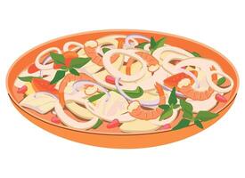 Millionaire's salad is a traditional dish of Mauritius. The appetizer consists of the heart of a seven year old palm tree and seafood such as shrimp, crab meat or lobster. A unique recipe. vector