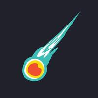 illustration of a flying meteoroid in flat cartoon style. A fiery celestial object streaking through space, ideal for astronomy and cosmic designs. Bright dynamic space object in the universe vector