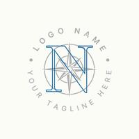 Logo design graphic concept creative premium stock initial N font Compass signpost adventure navigation. Related to place north west south east vector