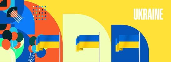 Ukraine Independence Day banner in modern geometric style. Wide banner with typography and also country flag. Background for National holiday celebration party. Happy Independence Day of Ukraine vector
