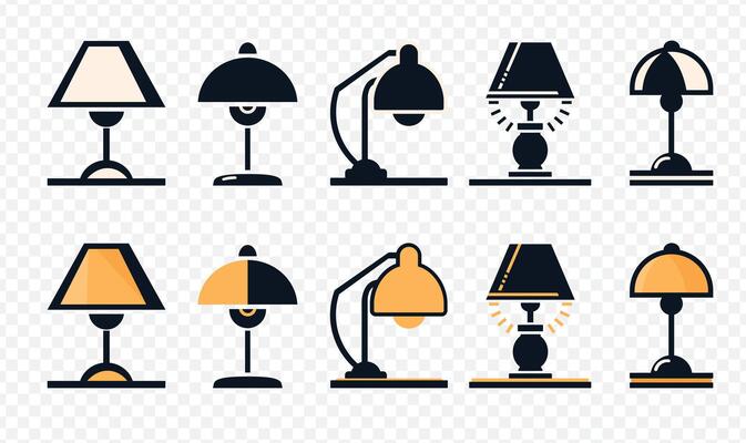minimalistic table night lamp flat icons set