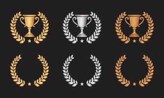 gold silver and bronze cup with laurel wreath vector