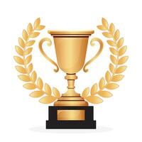 Winners gold cup with laurel wreath isolated on white background vector