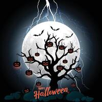 a halloween poster with a tree and a moon in the background vector