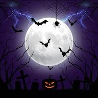 a halloween scene with bats flying around a graveyard vector