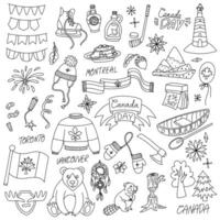 set of illustrations with a Canadian theme in a flat contour style. Canada Day. Isolated objects, animals on white. It is ideal for designing websites, applications, and souvenirs. vector