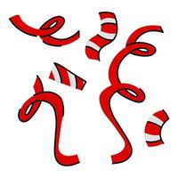 A flat illustration of a variety of confetti made in the form of stripes of red and white, stylized under the Canadian flag. Confetti is presented in various forms. Elongated paper lines vector