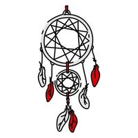 flat illustration of a dream catcher. Round wooden bases with stretched threads. Threads hang from the base, at the ends of which feathers are attached, symbolizing lightness and freedom in Canada vector