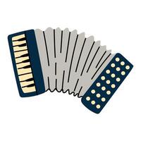 Accordion is stretched with the keys. A wind reed musical instrument with a keyboard-pneumatic mechanism. A flat illustration highlighted on a white background. The stretch movement vector