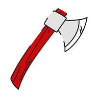 A flat illustration of an axe made in red and white, stylized as the Canadian flag. The axe is depicted with a characteristic shape of the handle, blade and head. An axe for cutting down trees vector