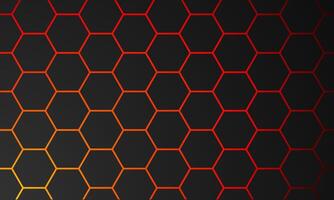 black hexagon pattern background with red and yellow gradient lines vector