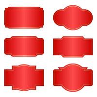 3d red banner label design collection with gold line frame vector