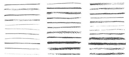 Brush strokes set. Crayon and chalk underline hand drawn marks. Pen and pencil sketch scribbles. Charcoal texture thin stripes on white background. Pastel stripes vector