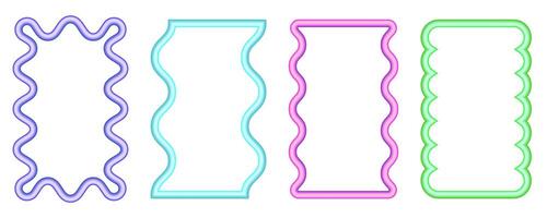 Wavy rectangle border frame. Squiggle edge box. Neon color scallop groovy shape. Retro aesthetic element. Trendy cute illustration. 90s design for poster and invitation on white background vector