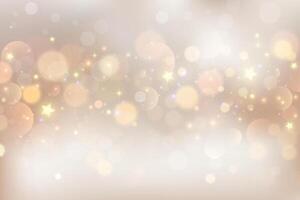 Light background with bokeh. Abstract golden glitter texture. Beige gradient with star glow. Ivory pastel blurred backdrop for wedding invitation design. Nude elegant gradation wallpaper vector