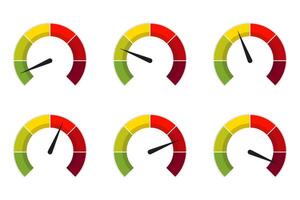 Collection of colorful scale gauges for customer satisfaction or credit score indicators vector