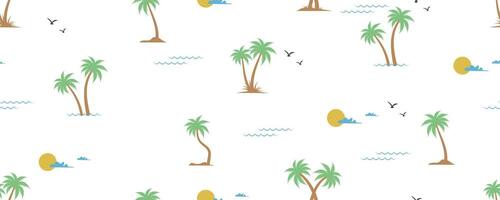 Groovy palm tree beach sun sea seamless pattern vector