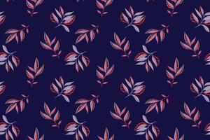 Abstract artistic tiny branches leaves pattern on a dark blue background. hand drawing. Creative unique plants seamless print.Template for textiles, paper, cover, fabric vector