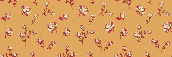 Yellow pattern with abstract creative rosebuds, roses pattern. hand drawing. Stylized tiny branches flowers seamless background. Simple ornaments for designs, textile, print, surface design vector