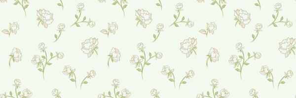 Pastel mint green pattern with abstract creative rosebuds, roses pattern. hand drawing. Stylized tiny branches flowers seamless background. Simple ornaments for designs, textile, print vector