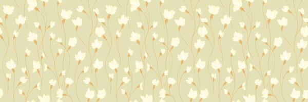 Pastel mint green pattern with creative florals stems. Abstract artistic cute branches with tiny flowers small buds intertwined in a seamless background hand drawing. Simple ornament for design vector