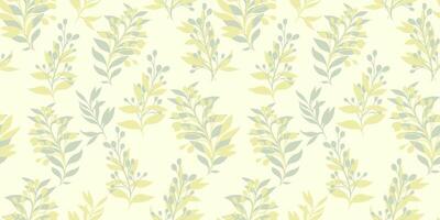 Green mint pattern with abstract shape branches leaves on a light background. hand drawing sketch. Simple creative floral stems pastel seamless print. Design for fashion, fabric, textiles vector