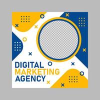Yellow, blue, white background circle with text digital marketing agency. Great for social media posts, websites, or business presentations. vector
