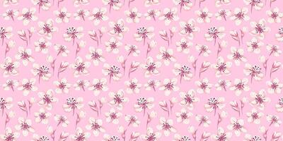 Pink pattern with abstract artistic florals. hand drawing. Ditsy tiny flowers and small buds seamless background. Designs ornaments for print, textiles, fabric, cover vector