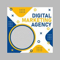 Digital marketing agency template with vibrant yellow, blue, and white circles, crosses, and dots. Perfect for website banners and social media graphics. vector