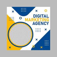 Blue, yellow, white geometric shapes ideal for branding materials and online promotions for a digital marketing agency. Modern and eyecatching design. vector