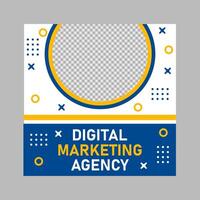 Blue, yellow, white circles, crosses, and text create a vibrant design for a Digital Marketing Agency. Suitable for website banners or social media posts. vector