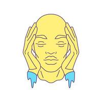 Y2k psychedelic cyber man head with melting vibrant paint hands pop art icon flat vector