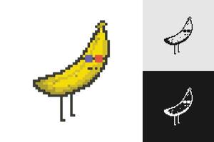 Banana pixel art character set collection. 8-bit sprite. Game development, mobile app. Isolated illustration vector