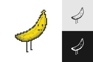 Banana pixel art character set collection. 8-bit sprite. Game development, mobile app. Isolated illustration vector