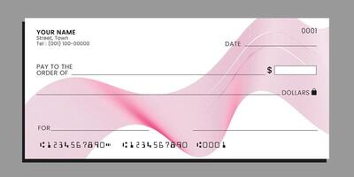 white bank blank cheque with wavy line pattern, check paper template design . vector